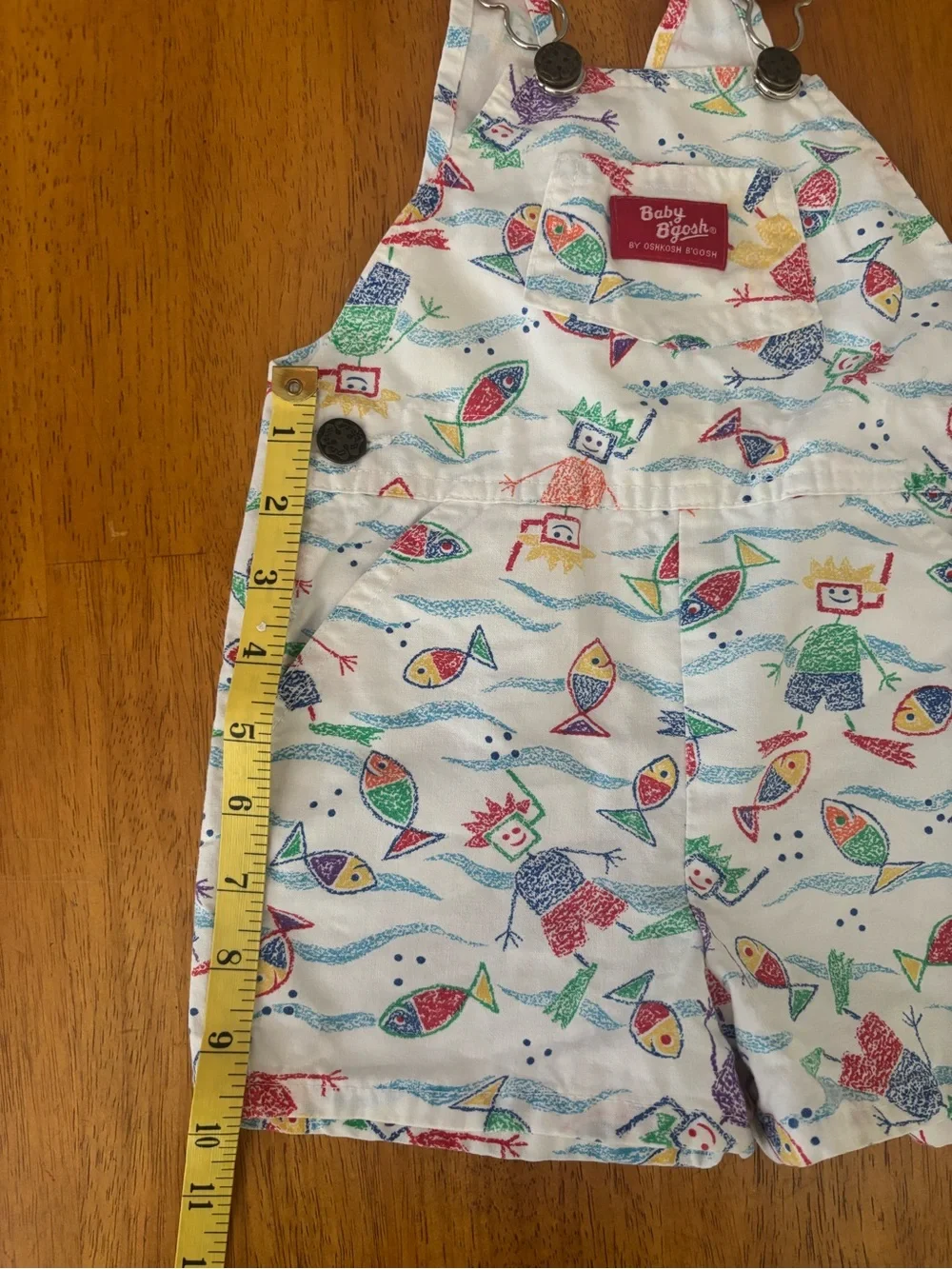 OshKosh B'gosh Baby B’gosh Vintage 90’s Rare Fish Print Short Overalls 24Mo